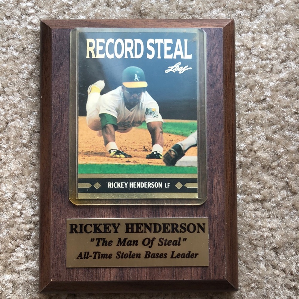 1991 LEAF BASEBALL PLAQUE CARD RICKEY HENDERSON